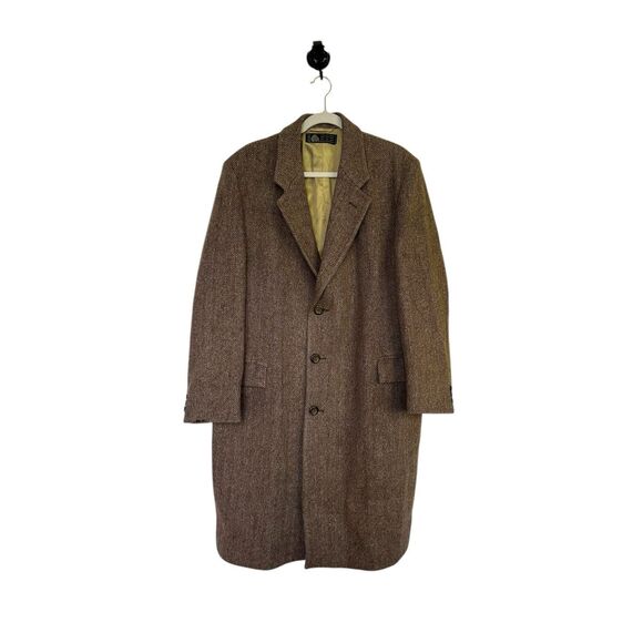 Vintage Witty Brothers Wool Tweed Herringbone Long Overcoat Brown Women's XL - Picture 1 of 6